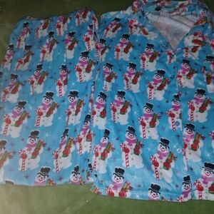 Christmas Button Up Women's Pajama Set - Snowman 2X